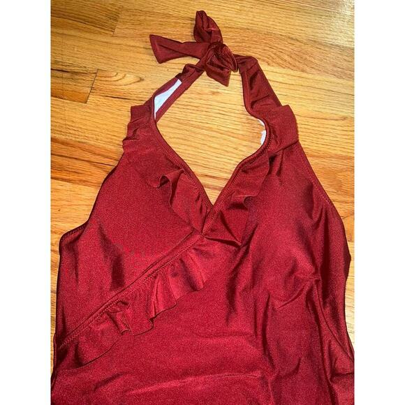 Cupeshe wine ruffle One Piece Swimsuit size large - Picture 4 of 9